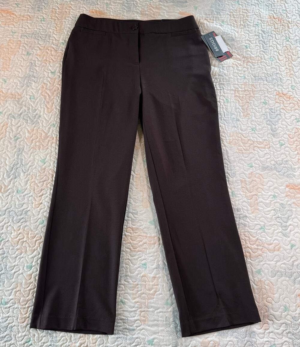 Briggs Womens Dress Pants 8S Brown Slimming Pull On Straight Leg